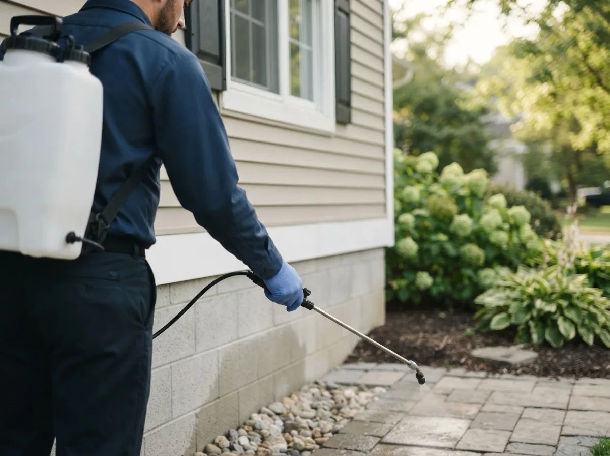 Pest control technician inspecting a home in Kewadin, MI
